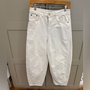 Zara White Wide-Leg Cropped Jeans